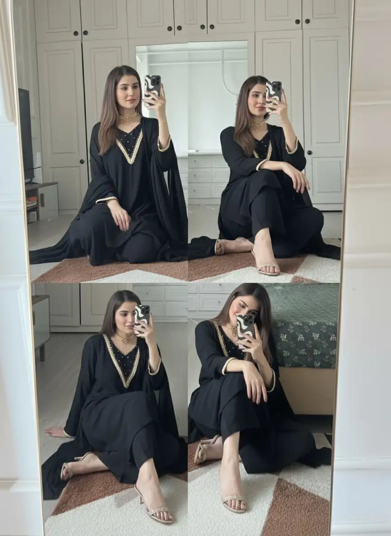 Gul-e-Black – 3PC Pure Chiffon