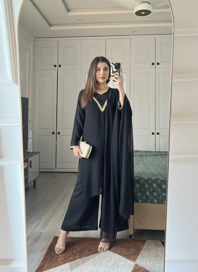 Gul-e-Black – 3PC Pure Chiffon