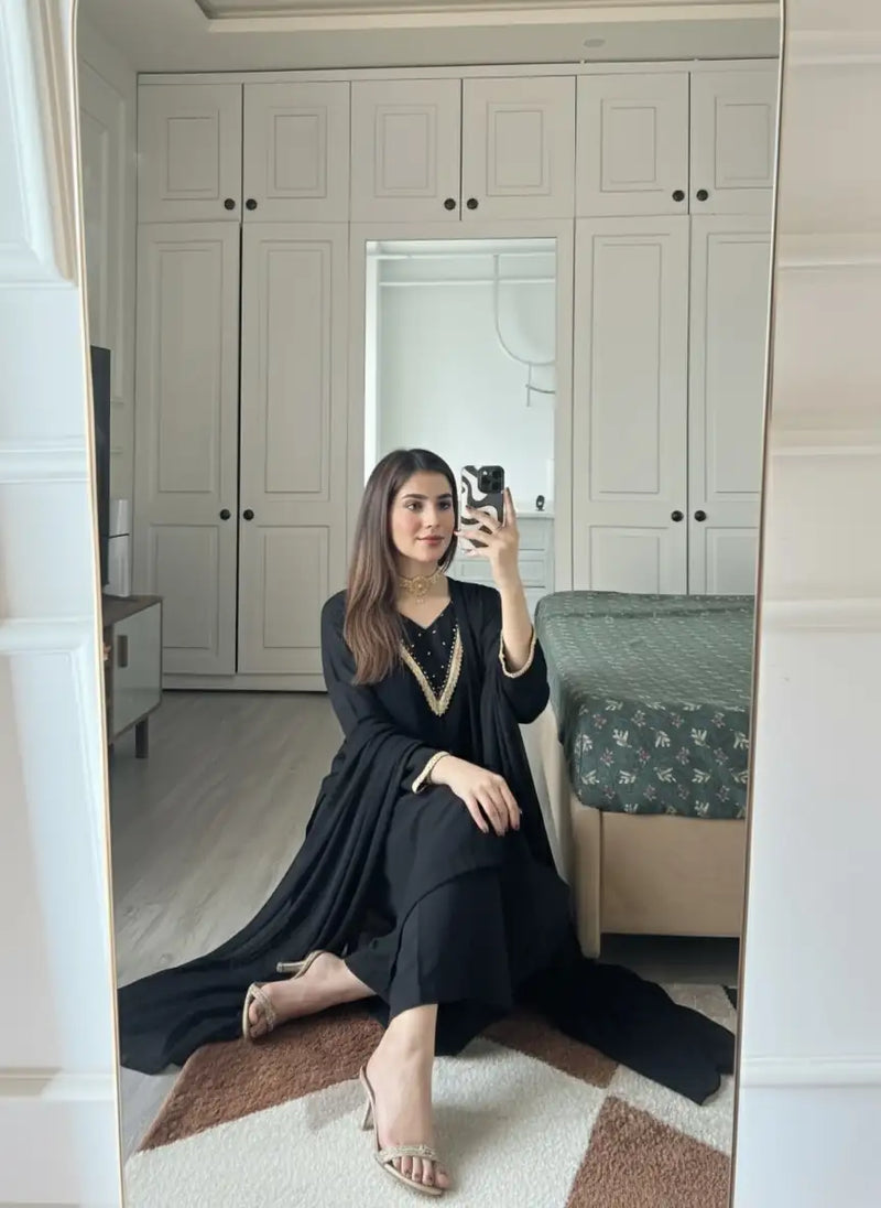 Gul-e-Black – 3PC Pure Chiffon