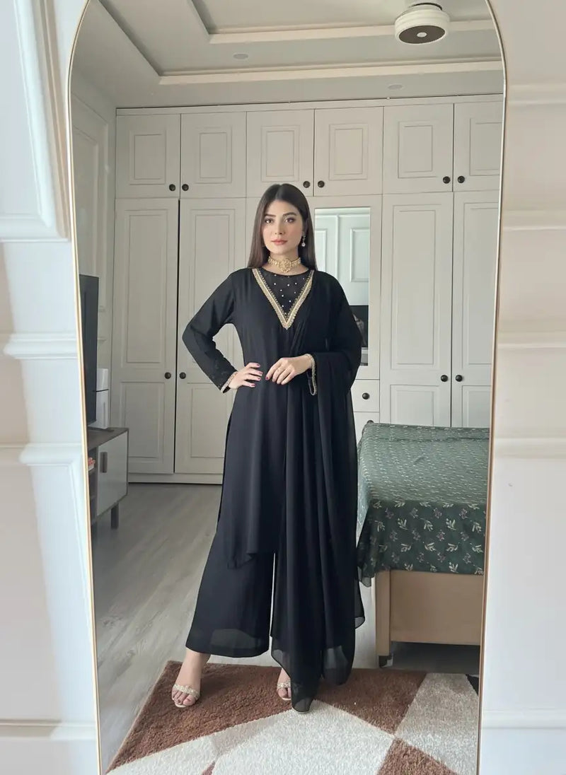 Gul-e-Black – 3PC Pure Chiffon