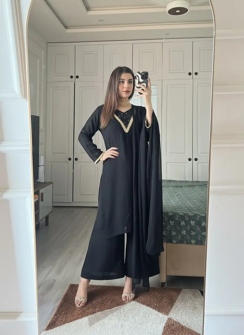 Gul-e-Black – 3PC Pure Chiffon