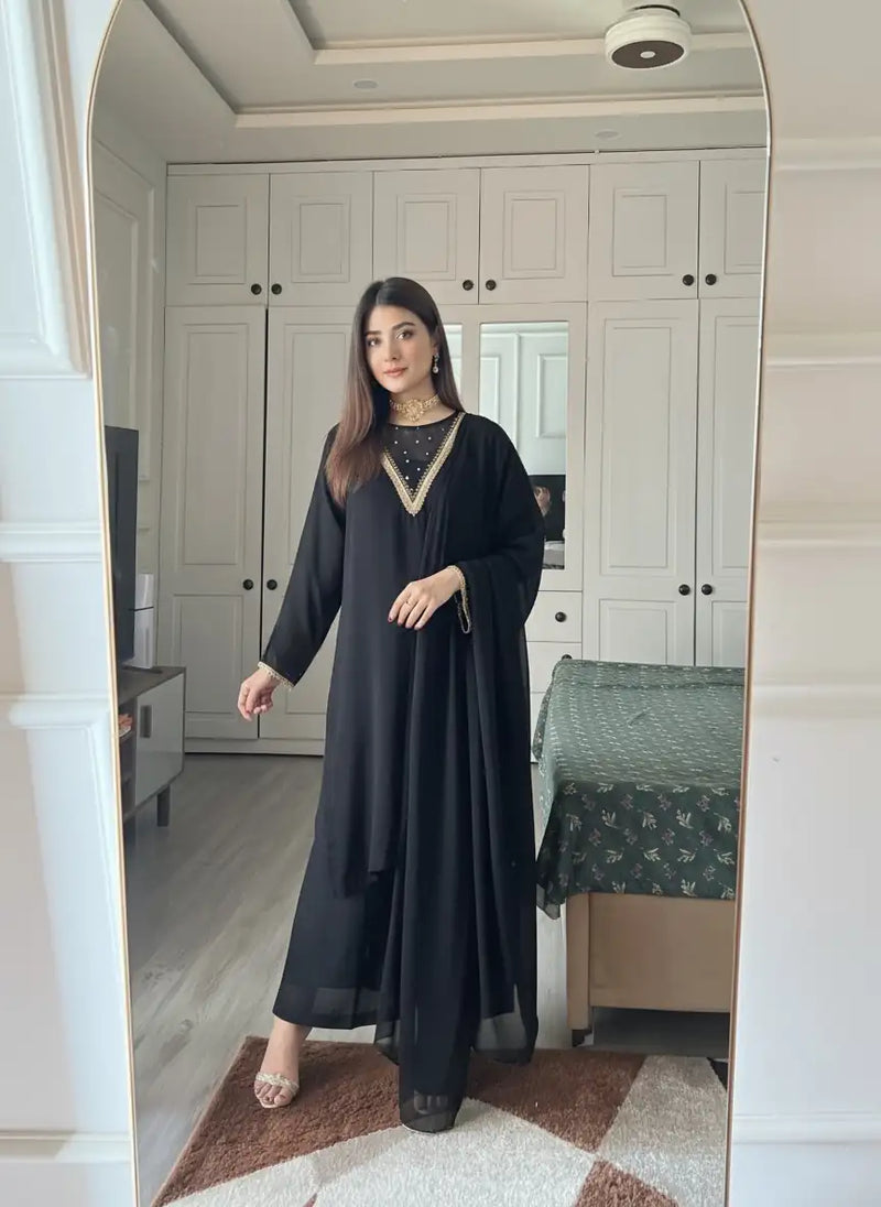 Gul-e-Black – 3PC Pure Chiffon